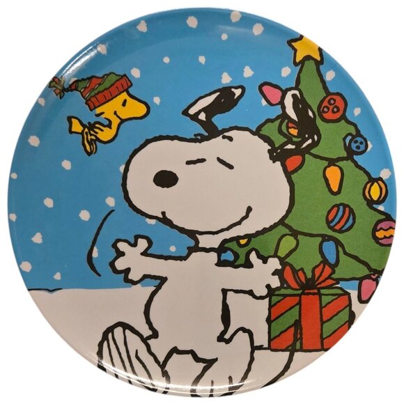 Peanuts Snoopy and Woodstock Christmas Plate Blue 8 Inch Plastic Gibson 2010 - Picture 7 of 9